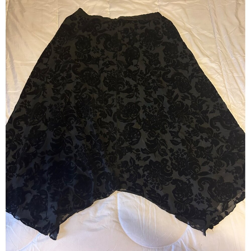 Black Floral Velvet Burnout Handkerchief Hem Skirt 1XL Fairy Whimsigoth Grunge - Picture 2 of 8